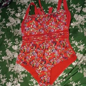 Floral Red One-Piece Swimsuit